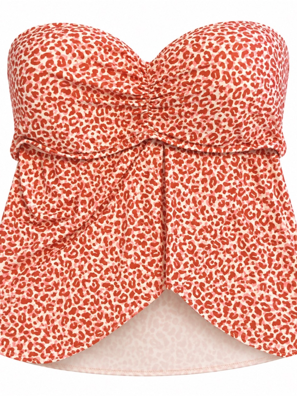 Strapless Coral Pink Leopard Print Swim Top